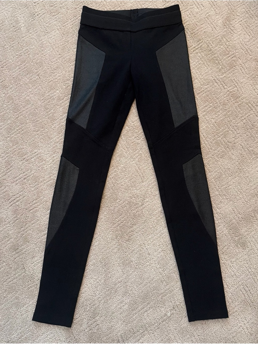 BCBG Maxazria Black Skinny Leggings with Textured Paneled Insets XS